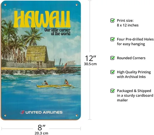 Vista 2 de Hawaii - United Airlines - Ciudad de Refugio Honaunau Bay - Póster vintage de viaje de aerolínea por Michael Hagel c.1970s - Cartel de arte vintage