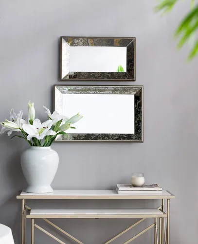 Vista 7 de A&B Home - Espejo decorativo de pared rectangular con marco de madera plateada antigua de 12 x 20 pulgadas, espejo de tocador para decoración