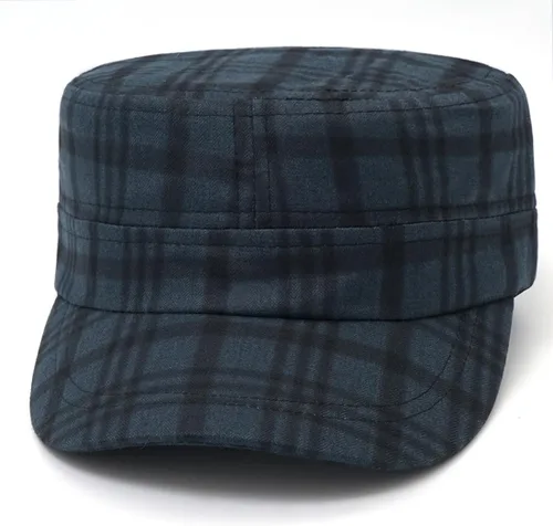 Vista 5 de Gorra de cadete para hombre, estilo militar, vintage, diseño a cuadros, tapa superior plana