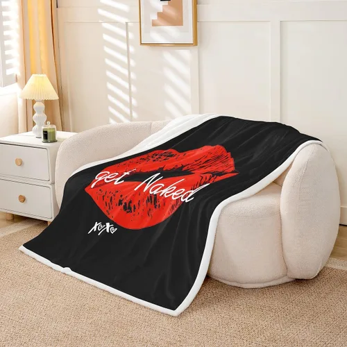 Vista 3 de Manta de sherpa sexy de labios rojos, manta de felpa para parejas, enamorados, hombres y mujeres, con citas divertidas, manta de forro polar