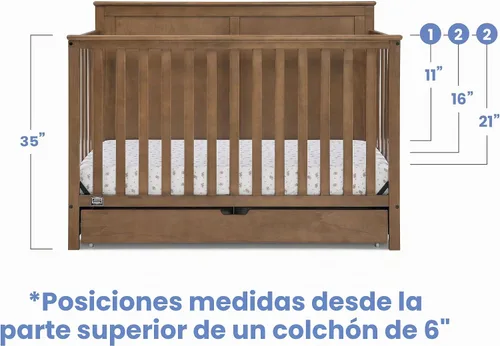 Vista 7 de Simmons Kids Logan - Cuna convertible 6 en 1 con cajón inferior, certificado Greenguard Gold, castaño