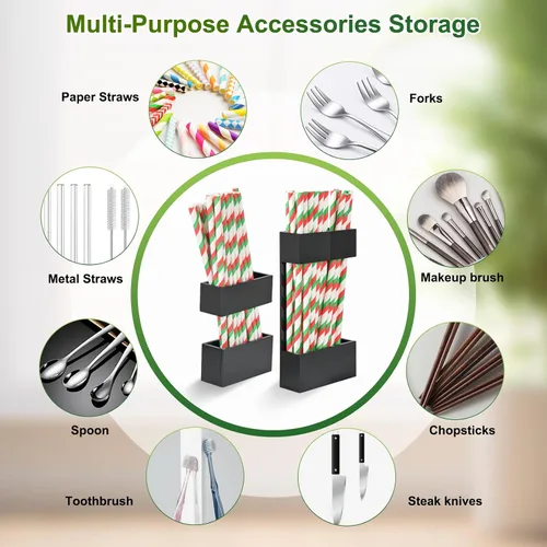 Vista 7 de Paquete de 2 portapajitas acrílico para puertas de gabinete, organizador de pajitas reutilizables con adhesivo ultra pegajoso, pequeño accesorio