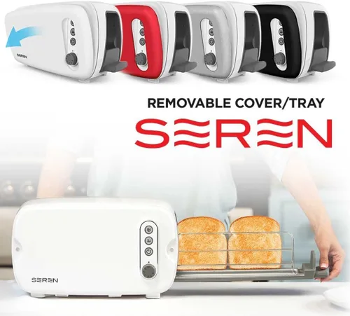 Vista 3 de Berghoff Seren - Tostadora de carga lateral delgada, encimera Cool Touch, color blanco Toaster With Slide Out Crumb Tray, Multi Mode Defrost