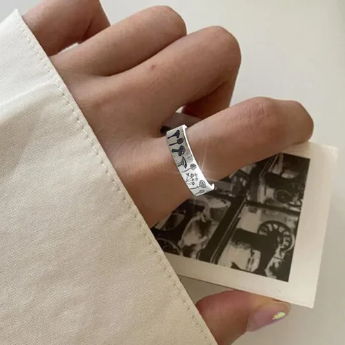 Vista 7 de Anillos para niños callejeros con patrón botánico joyería de moda simple accesorios populares plata 6
