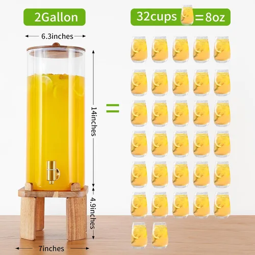 Vista 2 de Dispensador grande de bebidas de 2 galones para fiestas, dispensador de bebidas de vidrio con soporte, dispensador de agua de vidrio con válvula