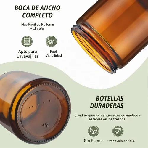 Vista 3 de Tarro de vidrio de 8 onzas, paquete de 6 tarros de vidrio redondos gruesos vacíos con tapas de plástico, recipientes de almacenamiento de boca ancha