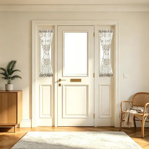 Vista 10 de NAPEARL Cortinas para puerta francesa, patrones geométricos, luz lateral para puerta delantera, lino sintético semitransparente con bolsillo Beige