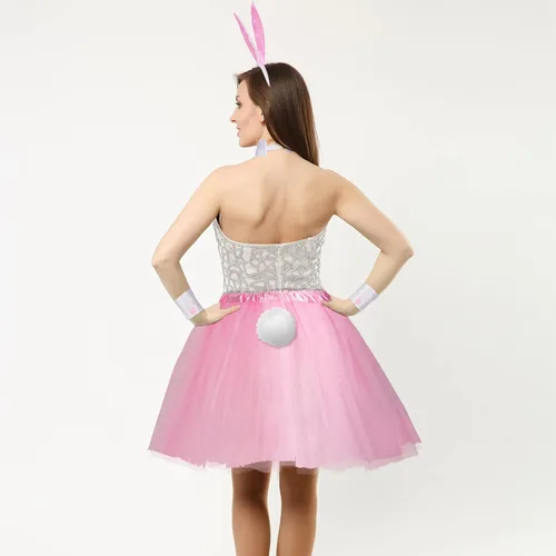 Vista 7 de SATINIOR Conjunto de accesorios para disfraz de conejo para mujer, diadema con orejas de conejo, puños, corbatín para cuello, cola de conejo