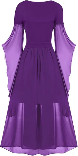 Vista 4 de Kenvina Disfraz de cosplay renacentista para mujer, conjunto bohemio gótico de cintura alta, vestido de Halloween, vestido medieval irlandés sobre