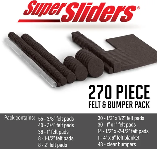 Vista 2 de Super Sliders Almohadillas de fieltro autoadhesivas para muebles y parachoques de gabinetes, protegen superficies de madera dura, azulejos