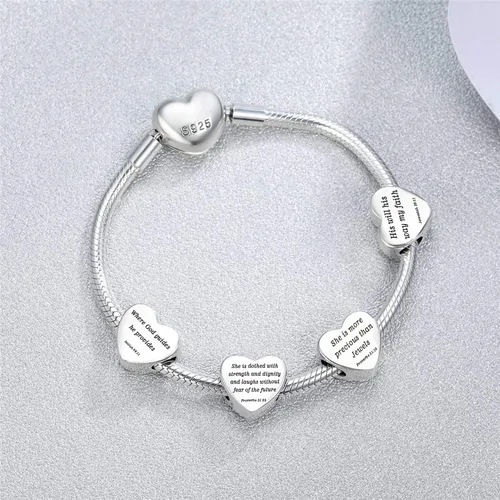 Vista 6 de MUERDOU Dije de corazón, pulsera cristiana con versículo bíblico para oración, fe, religiosa, regalos para mujeres