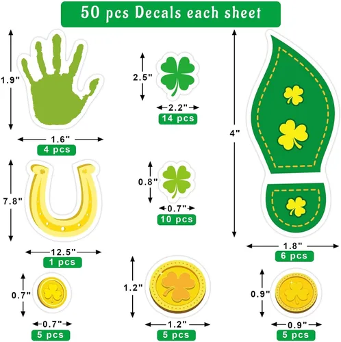 Vista 3 de Calcomanías de huellas de duende, 400 unidades, calcomanías de suelo del día de San Patricio para decoración de fiesta en el hogar, trébol fácil