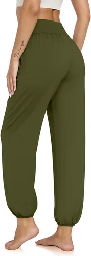 Vista 5 de UEU Pantalones deportivos de yoga con bolsillos para mujer, estilo harem cruzado, cintura alta, holgados, casuales, para descansar, para descansar