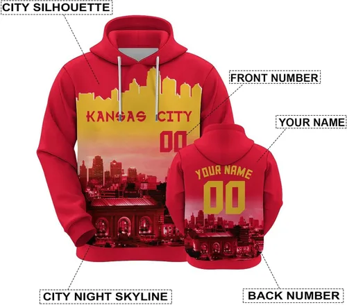 Vista 99 de Custom Football Hoodies City Night Skyline Personalized Sweatshirt Name Number Fan Gift Pullover for Men Women Youth