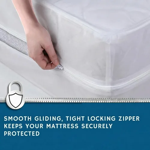 Vista 3 de Guardmax Funda de colchón de vinilo resistente con cremallera tamaño individual, protector de colchón impermeable y transpirable, ropa de cama