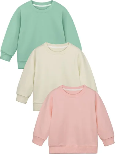 Vista 9 de Cooraby Paquete de 3 sudaderas para bebés y niñas pequeñas, sudadera de cuello redondo sin capucha, sudadera de manga larga con capucha