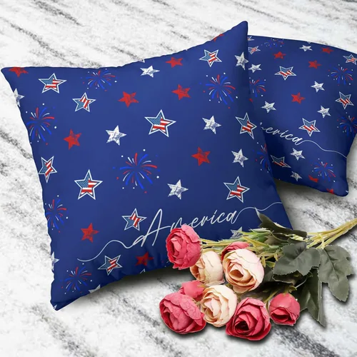 Vista 7 de Juego de 2 fundas de almohada patrióticas para exteriores, diseño de estrellas azules del 4 de julio, 16 x 16 pulgadas, fundas de almohada