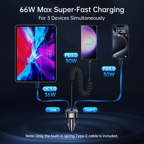 Vista 4 de Syncwire Cargador de coche USB C 66W adaptador de coche súper rápido