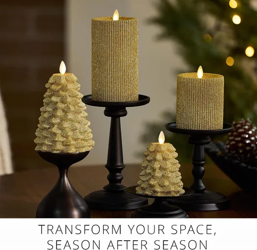 Vista 8 de Luminara Vela LED sin llama con rica purpurina dorada North Tree Pilar de Llama en Movimiento (3.3" x 4.3")