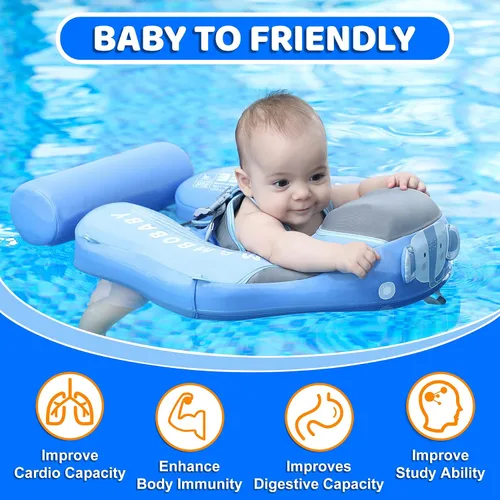 Vista 7 de Mambobaby Flotador de natación para bebé con toldo y cola, flotador de piscina infantil no inflable, flotador de natación para niños pequeños