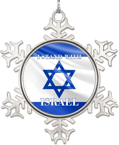 Vista 17 de Adornos de copo de nieve con la bandera estadounidense de Israel United We Stand with Israel, decoraciones de Navidad para árbol, adornos de Navidad