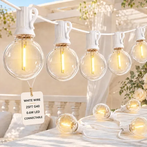 Vista 13 de Abeja - Cadena de luces para exteriores, de 25 pies con bombillas LED G40 tipo globo con 27 bombillas de plástico Edison (2 de repuesto), luces