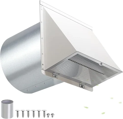 Vista 16 de Cubierta de ventilación de secadora de 3 pulgadas para exterior, ventilación de pared con capucha con rejilla y amortiguador, cubierta