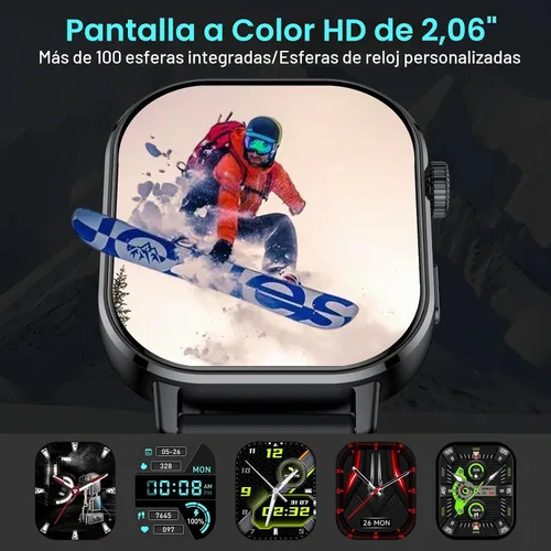Vista 5 de Reloj inteligente para hombre, GPS, 2.06 pulgadas, HD, AMOLED, militar, multideporte, rastreador de fitness con llamada Bluetooth, brújula Negro