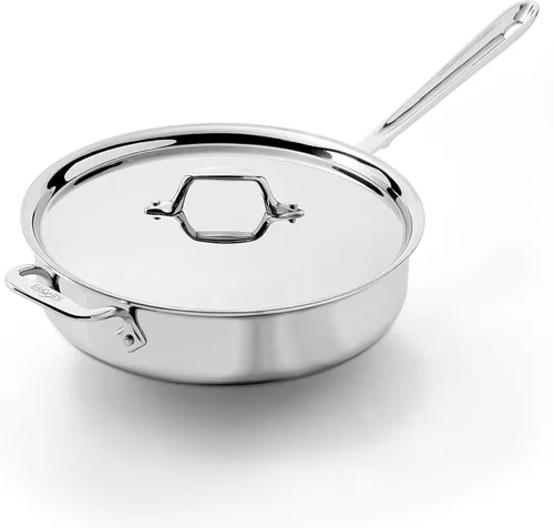 Vista 10 de All-Clad D3 Sartén Salteadora de Acero Inoxidable de 3 Capas con Tapa y Mango 3 Cuartos, Inducción, Apto para Horno y Parrilla 600F