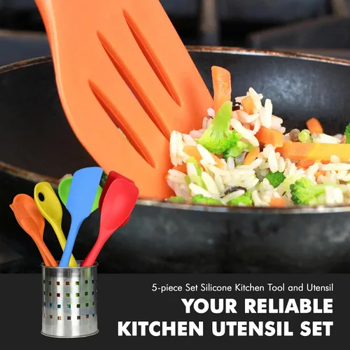 Vista 5 de Chef Craft Juego de herramientas de cocina de silicona premium multicolor de 5 piezas, surtido (42086)