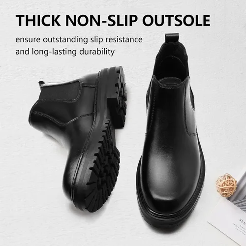 Vista 4 de Holy dove Botas Chelsea con plataforma y puntera ancha para hombre, botas casuales de vestir al tobillo
