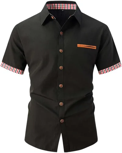 Vista 3 de Camisas de vestir de negocios de manga corta para hombre, sin arrugas, informales, con botones, camisas formales de verano, playa, guayabera