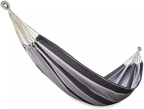 Vista 2 de Bliss Hammocks Hamaca de rayas grises y blancas en una bolsa