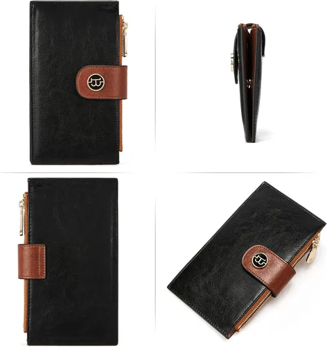 Vista 7 de BOSTANTEN Billeteras de cuero para mujer, con bloqueo RFID, delgado, plegable, tarjetero con bolsillo con cremallera