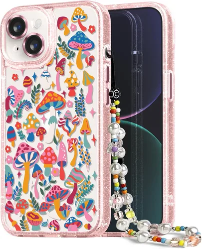 Vista 148 de Compatible para iPhone 13 Funda Bonita Estética - Funda para Teléfono Rosa con Purpurina con Protector de Cámara - Diseño de Cubierta