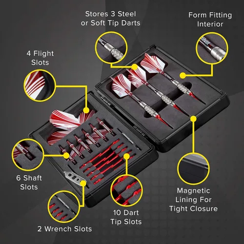 Vista 2 de Casemaster Sinister - Estuche magnético de aluminio para dardos con espacio de corte de precisión para sostener 3 dardos de punta de acero o punta