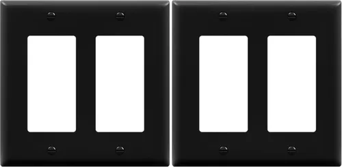 Vista 20 de ENERLITES - Cubierta decorativa de interruptor doble, placa de pared de dos salidas, acabado brillante, 2 bandas de tamaño grande, 5.5 x 5.5 Marfil