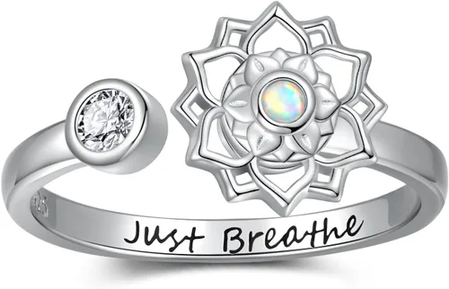 Vista 21 de Fidget Spinner Anxiety Rings for Women: Sterling Silver Lotus Moon Star Sunflower Ring Stress Relieving Calm Ring Jewelry Gifts for Daughter