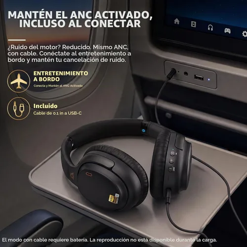 Vista 2 de 1Mii - Auriculares con cancelación de ruido con cable e inalámbricos para Negro