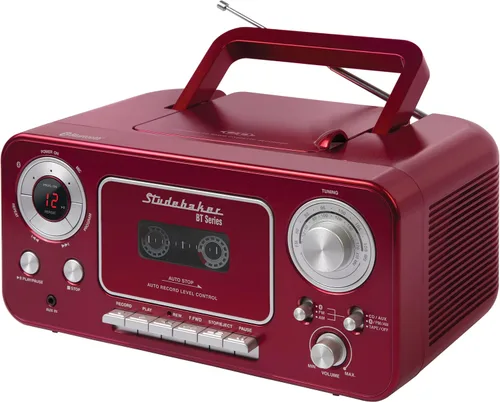 Vista 8 de Reproductor de CD estéreo portátil con Bluetooth, radio estéreo AM/FM y reproductor/grabador de casete (color azul)