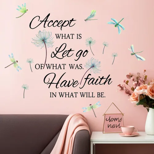 Vista 5 de Calcomanías de vinilo con frases inspiradoras extraíbles, de libélula y frases de pared, calcomanías de frases positivas para el hogar, dormitorio