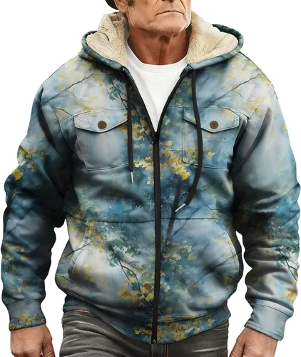 Vista 14 de LIZALIG Sudadera con capucha y cremallera para hombre, con forro polar grueso, abrigo de moda de otoño, abrigo cálido de invierno