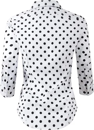 Vista 3 de Doublju - Camiseta básica de manga 34 con cuello de botón para mujer