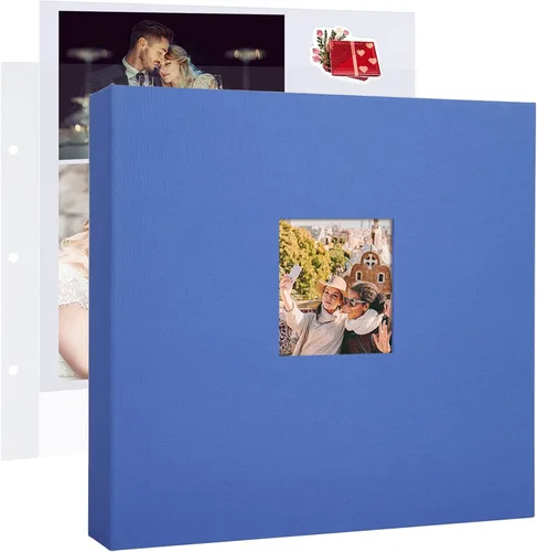 Vista 9 de 1DOT2 8x8 DIY pequeño álbum de recortes con 3 anillas, álbum de fotos con diario, con 30 fundas de plástico, 60 páginas y cubierta de tela