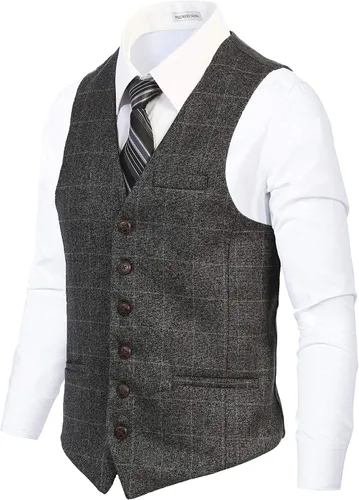 Vista 96 de Gioberti Chaleco de tweed formal de 6 botones para hombres