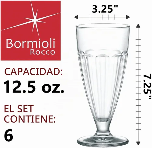 Vista 2 de Bormioli Rocco Rock Bar - Juego de 6 vasos de postre para helados, batidos o batidos, 12.5 onzas, transparente