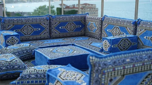 Vista 5 de arabicsofa Cojines de piso árabe en forma de U – Sofá tradicional Majlis con sofá otomano