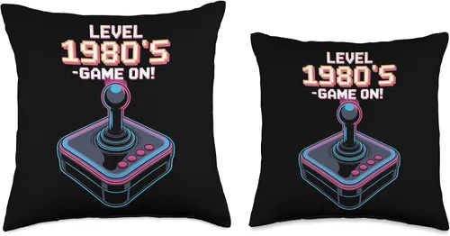 Vista 3 de Level 1980s Game On Retro Arcade Joystick Gamer Throw Pillow