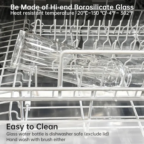 Vista 4 de Botella de agua de vidrio de 32 onzas con popote, reutilizable, ecológica, sin bisfenol A, botellas de agua de vidrio de borosilicato con 2 tapas