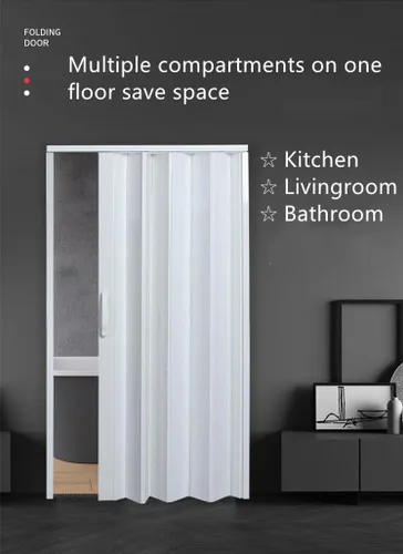 Vista 2 de Inicio Puertas de acordeón blancas de 32 x 80 pulgadas para armario, puerta plegable recortable de PVC, puertas plegables compactas, puerta Blanco